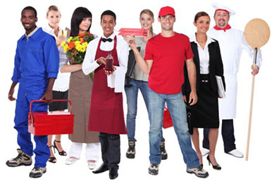 Diverse group of workers dressed for different types of jobs