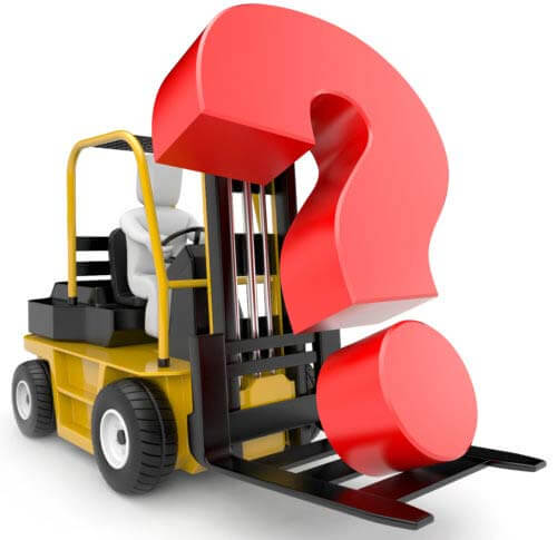 Conceptual image of a forklift carrying a question mark