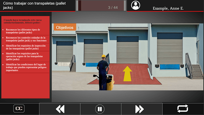Screen shot of pallet jack safety with course controls