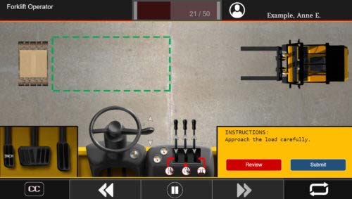 Screenshot of SafetySkills interactive forklift simulation