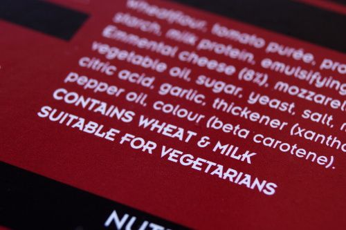 A food allergens image of food label showing ingredients.