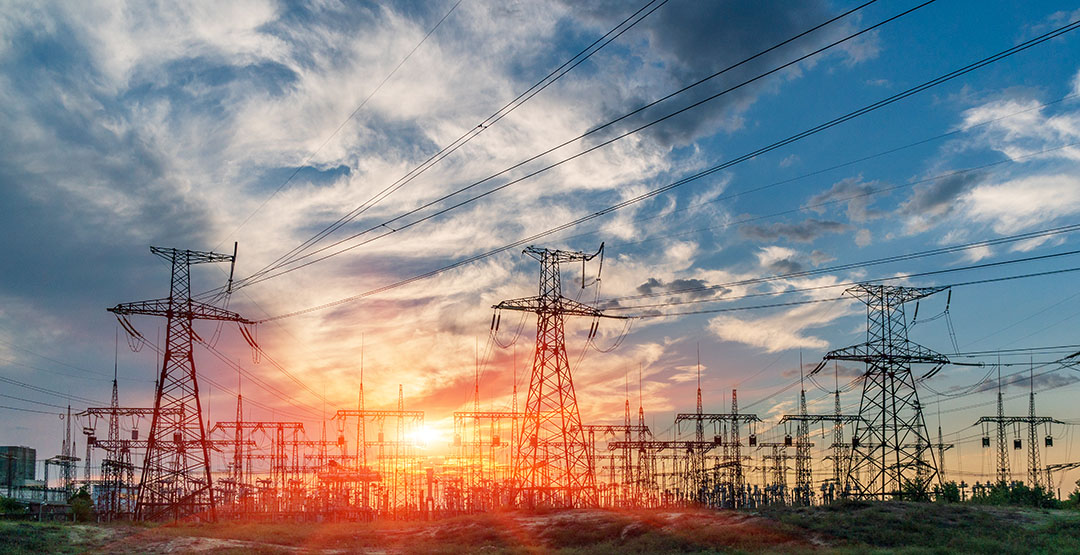 Sunset image of electric substation
