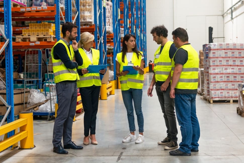 Toolbox Talk with warehouse employees